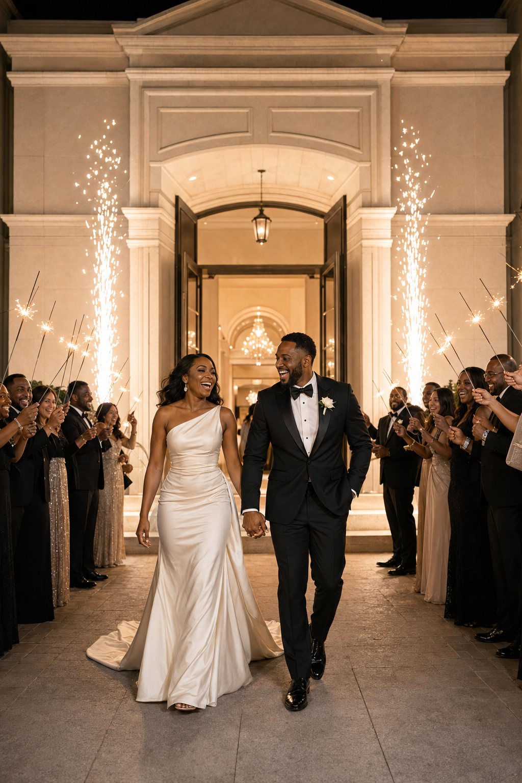 Newlyweds celebrating with the Cold Spark Experience during their send-off